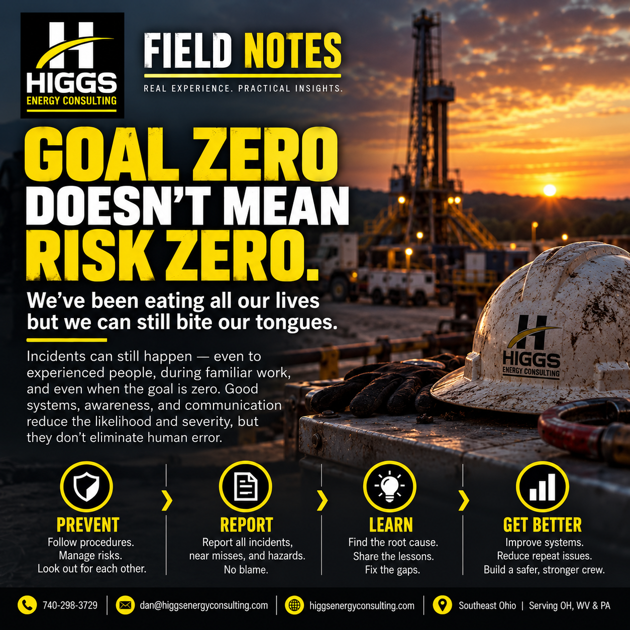 Goal Zero Doesn’t Mean Risk Zero. — original Higgs Energy Consulting graphic.